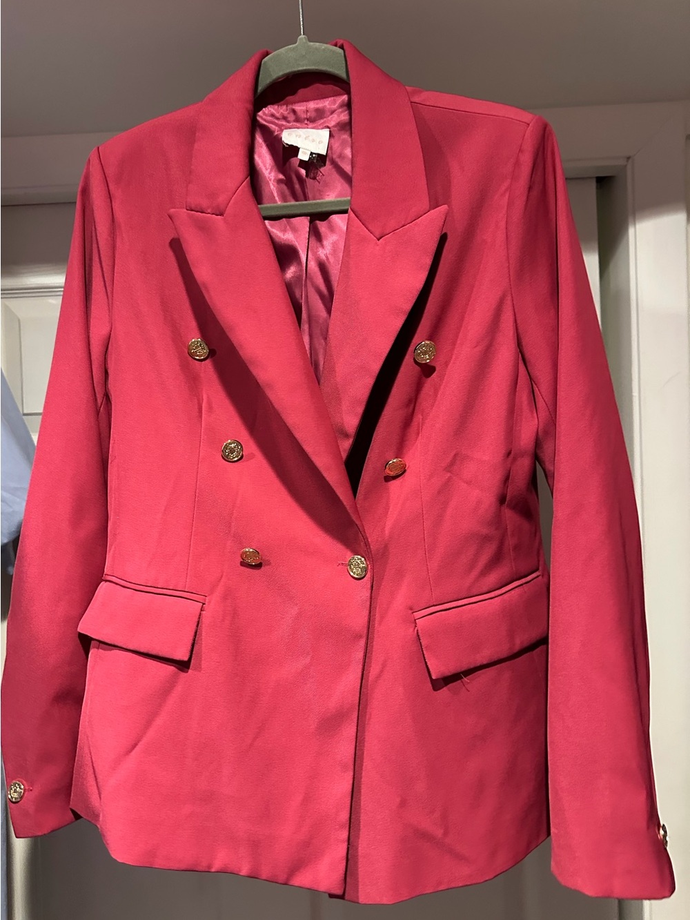 entro Double-Breasted Hot Pink Blazer with Gold Buttons